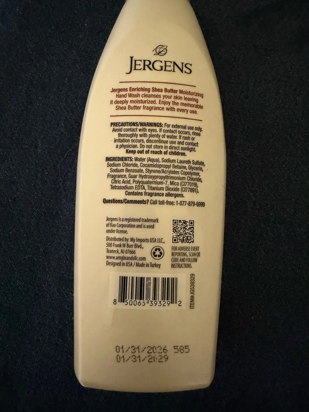 LOT OF 5 Jergens Moisturizing Hand Wash Soap Enriching Shea Butter Scent